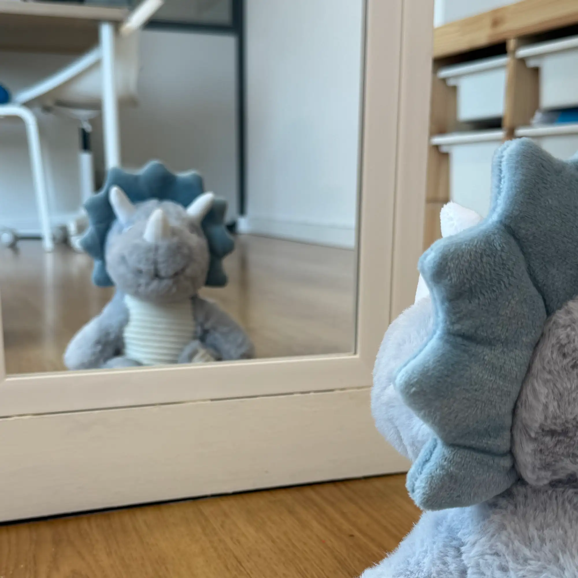 Espelho e peluche suave na sala de consulta terapêutica